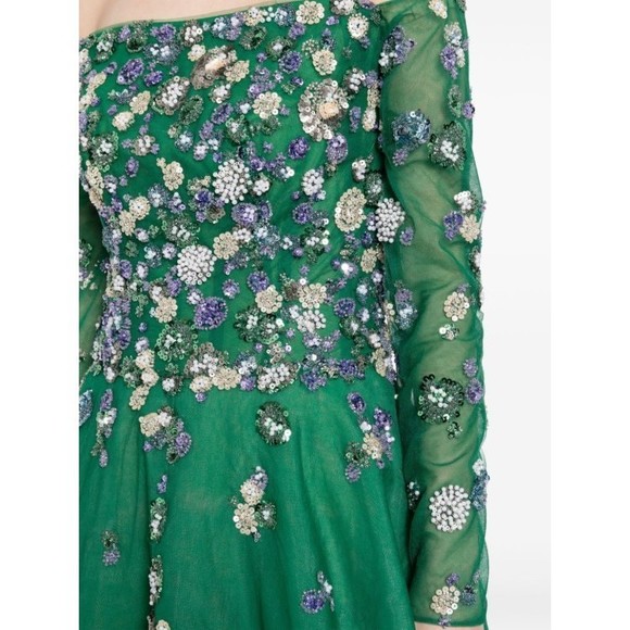 Saiid Kobeisy Tulle Beaded Dress With Off-Shoulder Sleeves - NWT